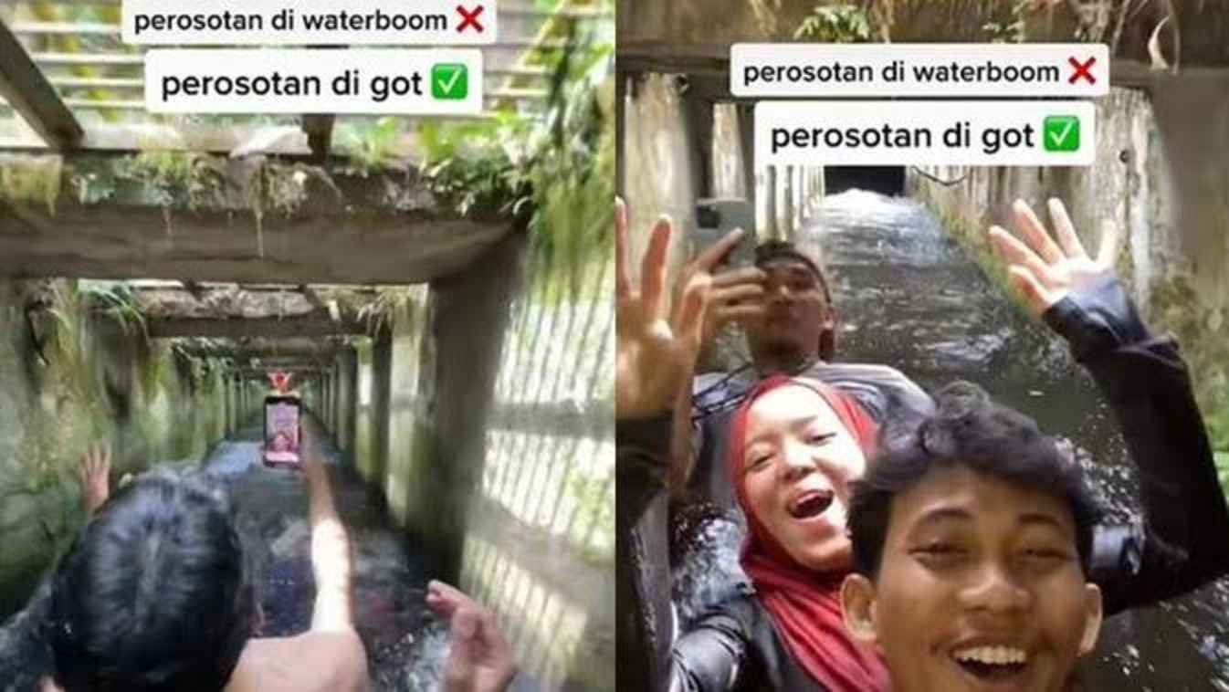 Aksi Ekstrem Kawula Muda Berseluncur di Saluran Air, Ini Kata Warganet