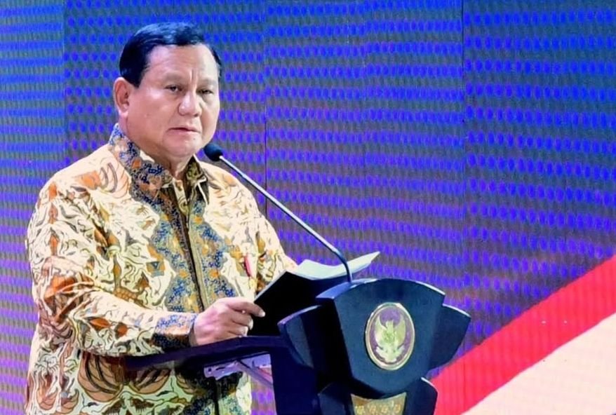 Presiden Prabowo Subianto saat memberikan sambutan dalam Pertemuan Tahunan Bank Indonesia (BI) di Graha Bhasvara Icchana, Jakarta Pusat, Jumat (29/11/2024) malam.