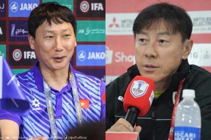 Potret Pelatih Timnas Vietnam, Kim Sang-sik (kiri) dan Pelatih Timnas Indonesia, Shin Tae-yong (kanan).