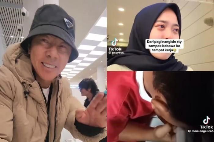 Potret mantan pelatih Timnas Indonesia, Shin Tae-yong (kiri) dan para fans Garuda yang menangisi kepergiannya ke Korea Selatan (kanan).
