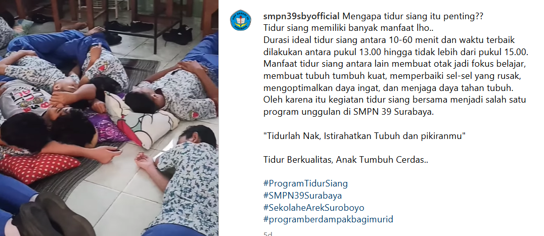 Tangkapan layar video siswa SMPN 39 Surabaya tidur siang di sekolah