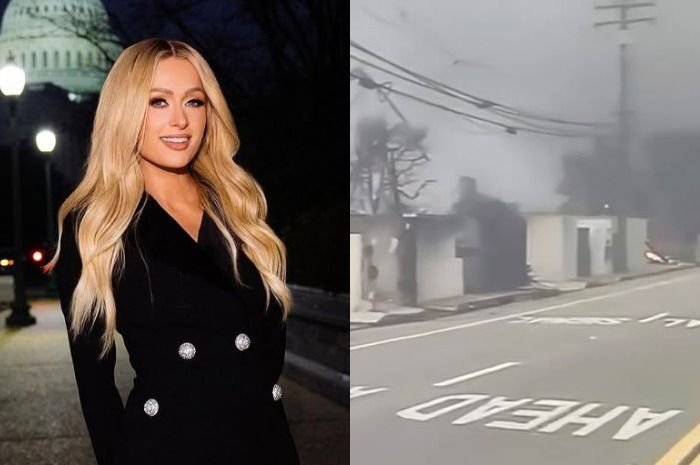 Aktris Hollywood Paris Hilton menyaksikan rumahnya terbakar lewat siaran live berita di TV