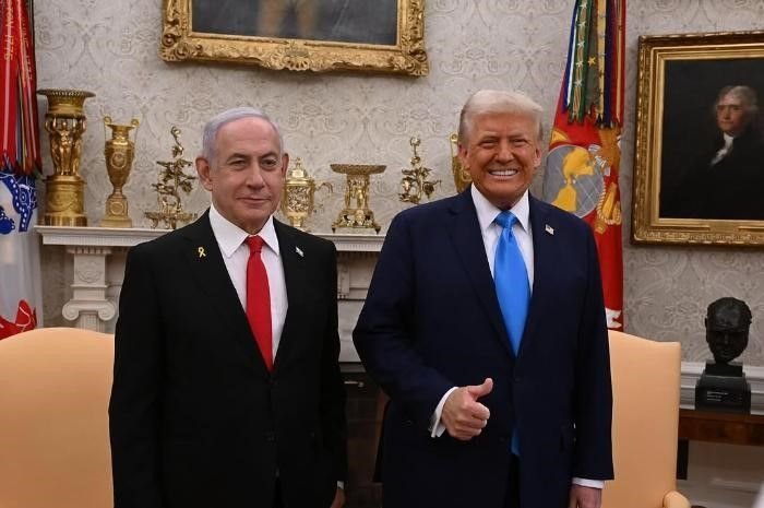 Potret Perdana Menteri Israel Benjamin Netanyahu dan Presiden Amerika Serikat Donald Trump.