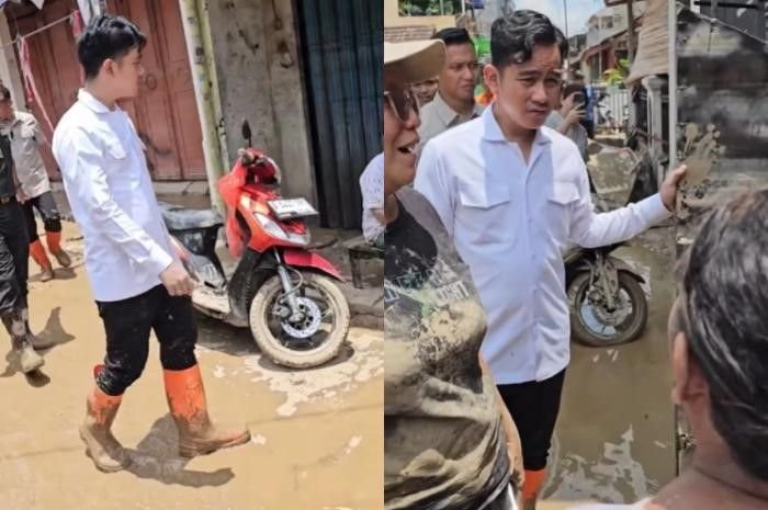 Potret Wakil Presiden RI, Gibran Rakabuming Raka saat meninjau lokasi banjir di Bekasi.