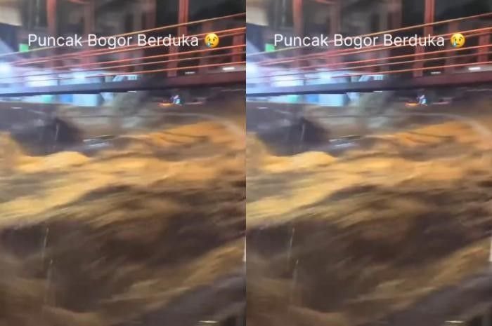 Potret video amatir peristiwa banjir bandang di kawasan Puncak Bogor, Jawa Barat, pada Minggu, 2 Maret 2025.