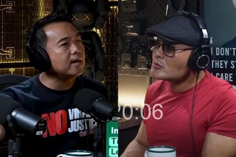 Pengacara eks pemain sirkus Taman Safari, Muhammad Sholeh (kiri) dan artis Deddy Corbuzier (kanan).
