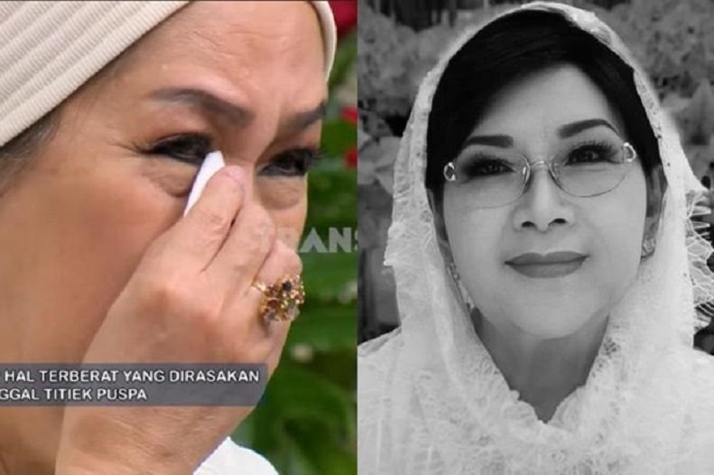 Potret Petty Tunjungsari (kiri) yang menangis saat menceritakan momen bersama almarhumah ibunda Titiek Puspa (kanan).