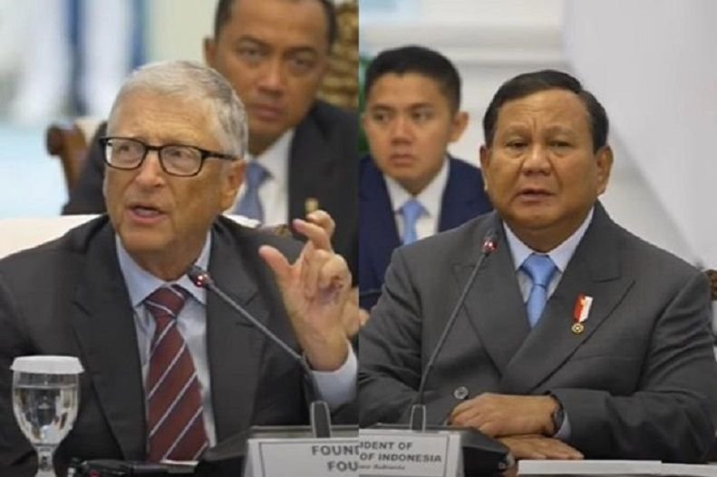 Tokoh Bisnis kenamaan AS, Bill Gates (kiri) dan Presiden RI, Prabowo Subianto (kanan)
