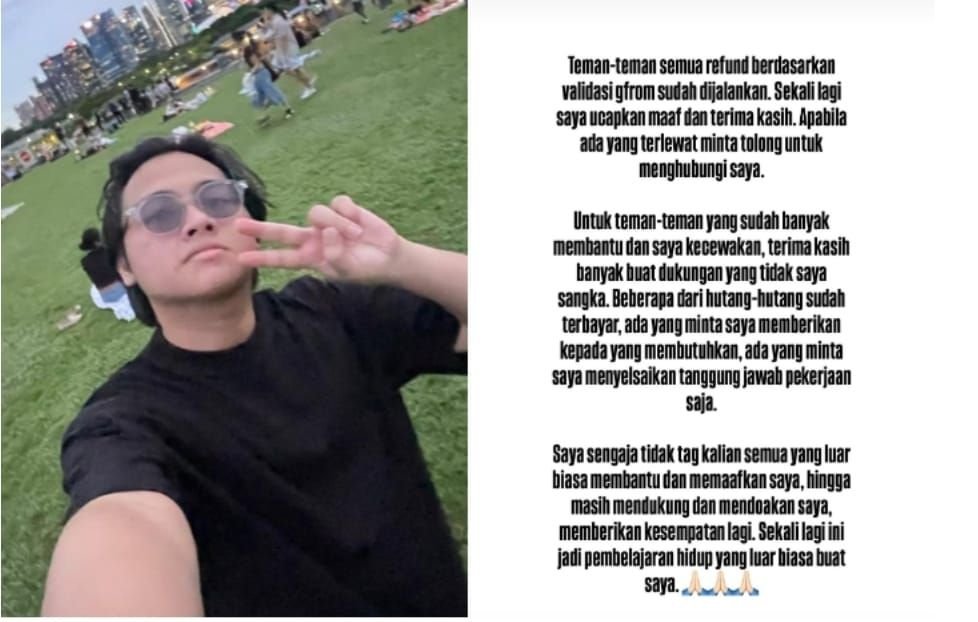 Unggahan Aldy Maldini terkait refund penggemar.