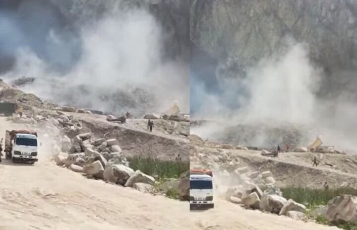 Tangkapan layar tragedi longsor di kawasan batu alam Gunung Kuda Cirebon.