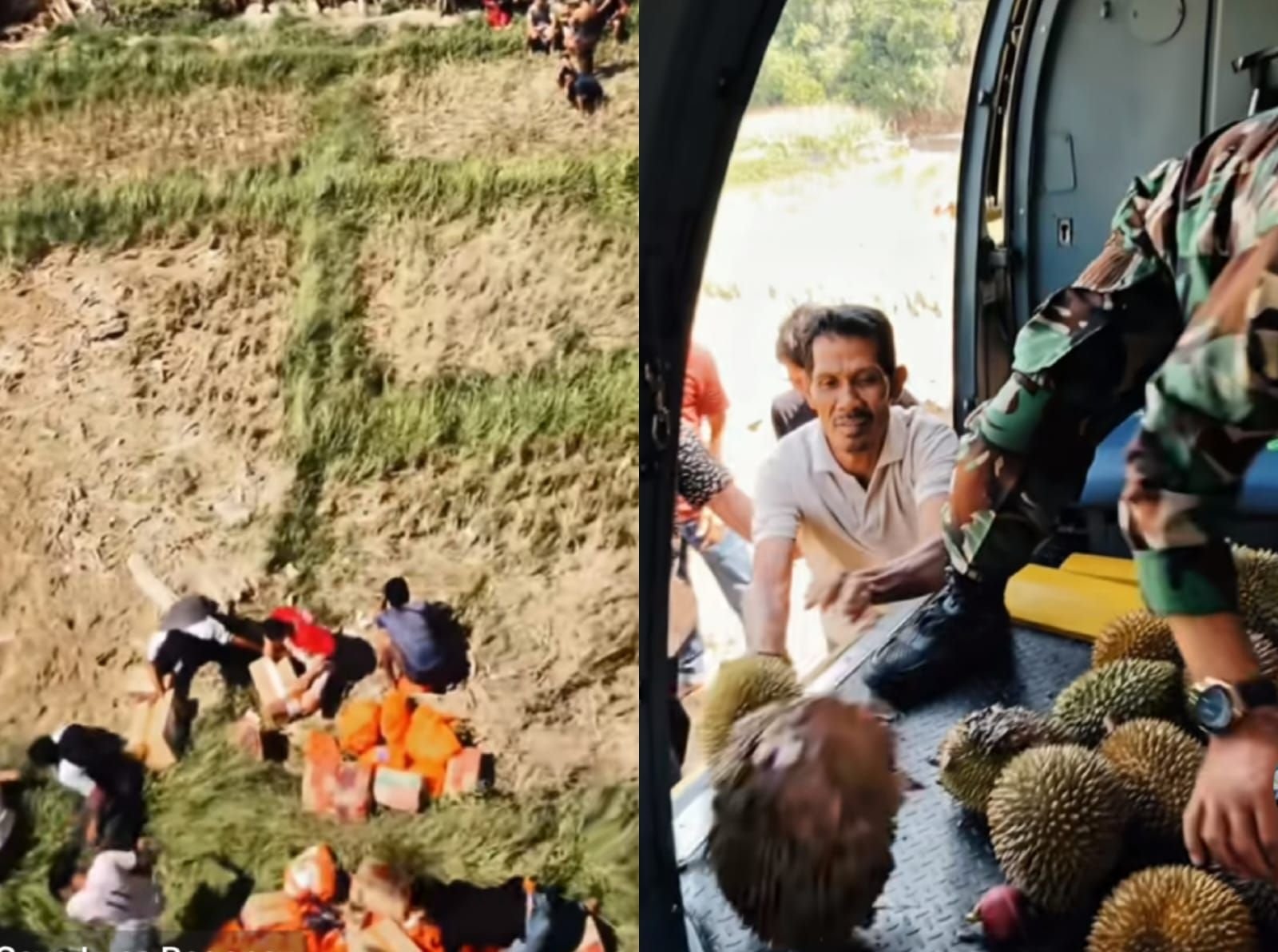 Warga Gayo Lues memberikan hasil panennya untuk TNI yang bertugas membagikan logistik.