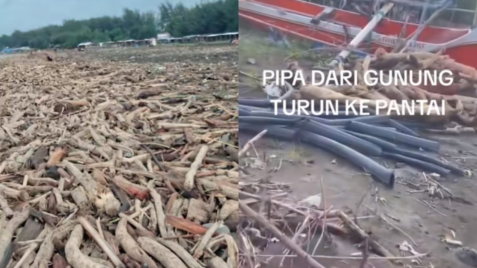 Kondisi Pantai Larangan dan Guci pascabanjir di lereng Gunung Slamet.
