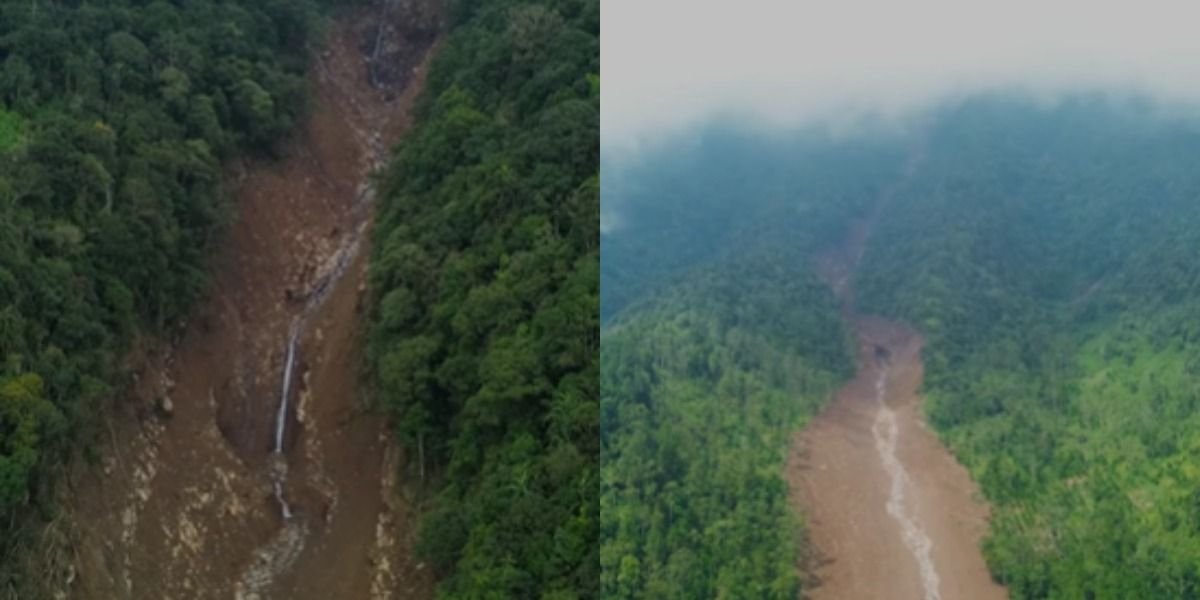 Menyoroti rekaman viral penampakan dampak bencana longsor di Cisarua, Bandung Barat dari atas perbukitan.