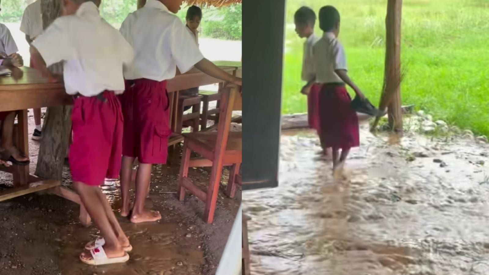 Kondisi memprihatinkan SD Leomanu di Desa Nunuanah, Kupang, NTT yang kebanjiran tiap hujan turun.