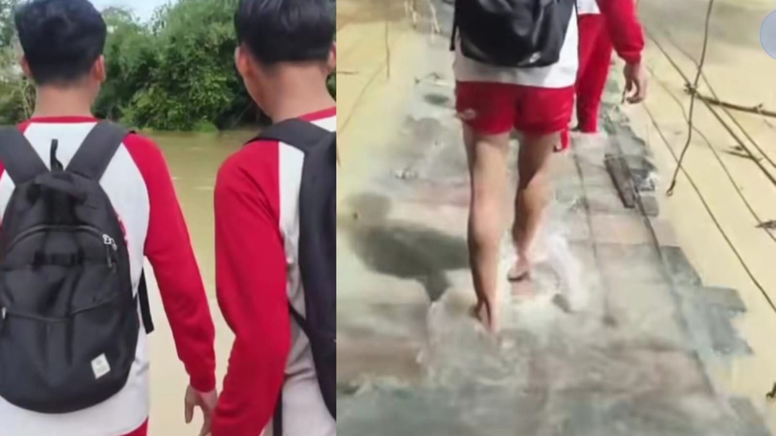 Pelajar di Lampung Tengah keluhkan jalan ke sekolah yang selalu tergenang banjir.