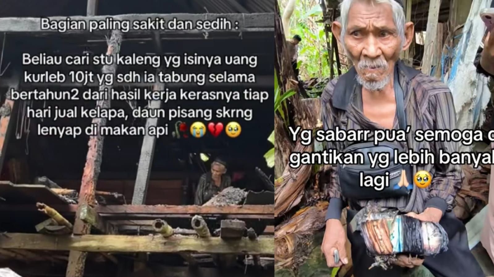 Kakek di Polewali Mandar, Sulawesi Barat menangis saat rumah dan uangnya terbakar.
