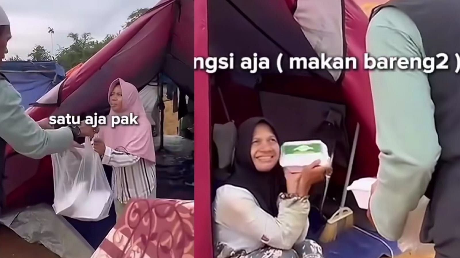 Warga Aceh yang menolak menerima banyak nasi kotak, memilih untuk berbagi dengan yang lain.