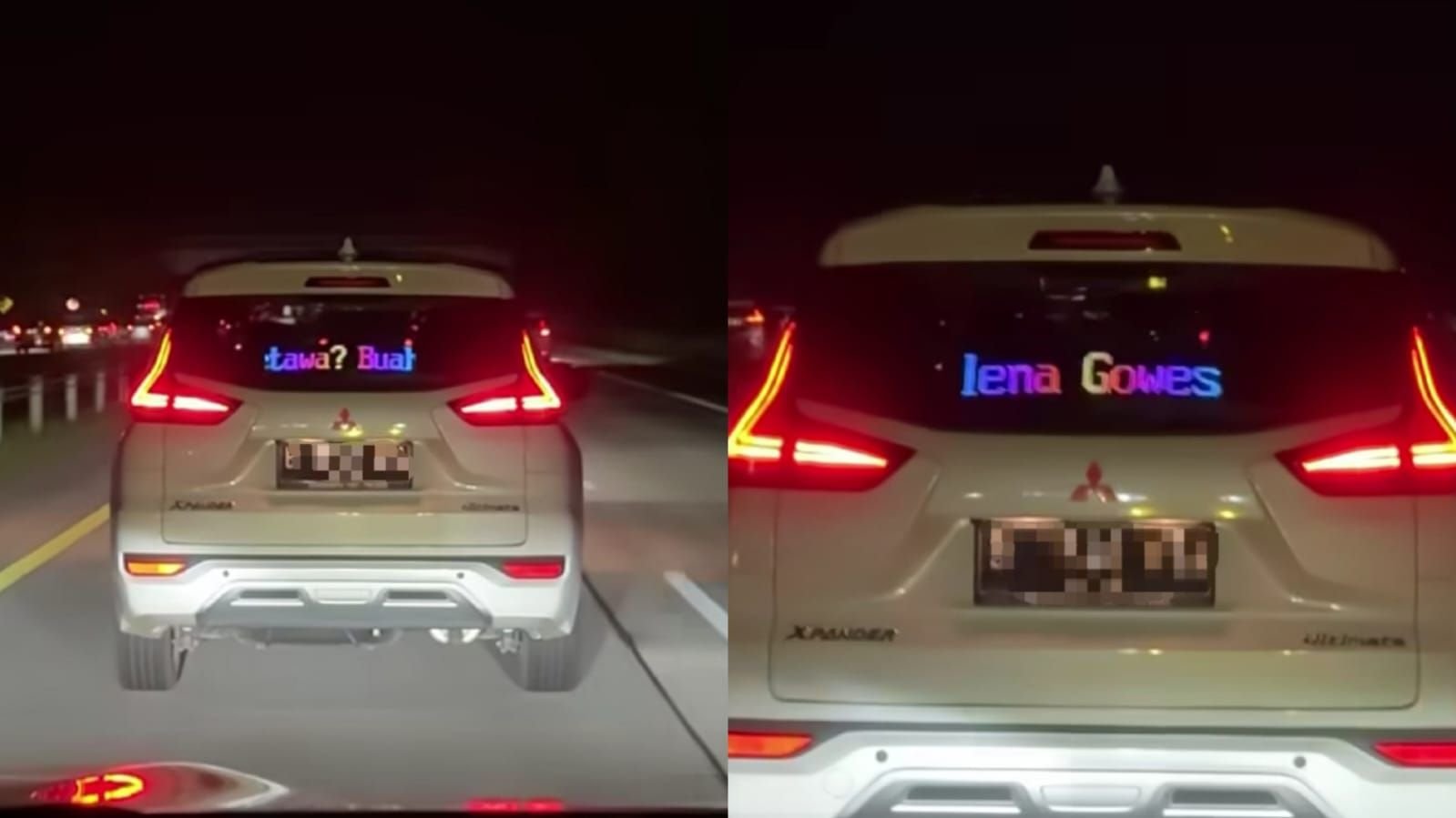 Momen unik pemudik saat bertemu mobil dengan running text tebak-tebakan.