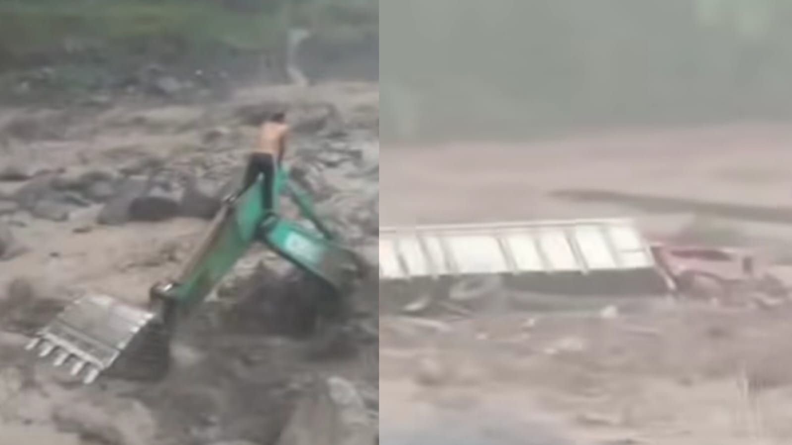 Penambang pasir di sungai lereng Gunung Merapi diterjang banjir lahar dingin usai hujan lebat.