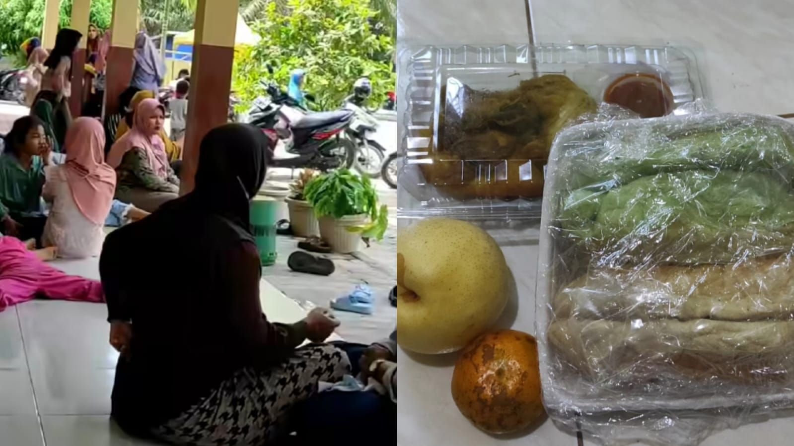 Wali murid menunggu SPPG yang telat datang pengantaran MBG terakhir sebelum Lebaran di Sumatera Utara.