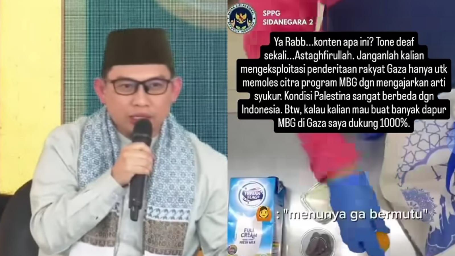 Ustaz Hilmi Firdausi menanggapi video konten viral dari SPPG Sidanegara 2 Cilacap.