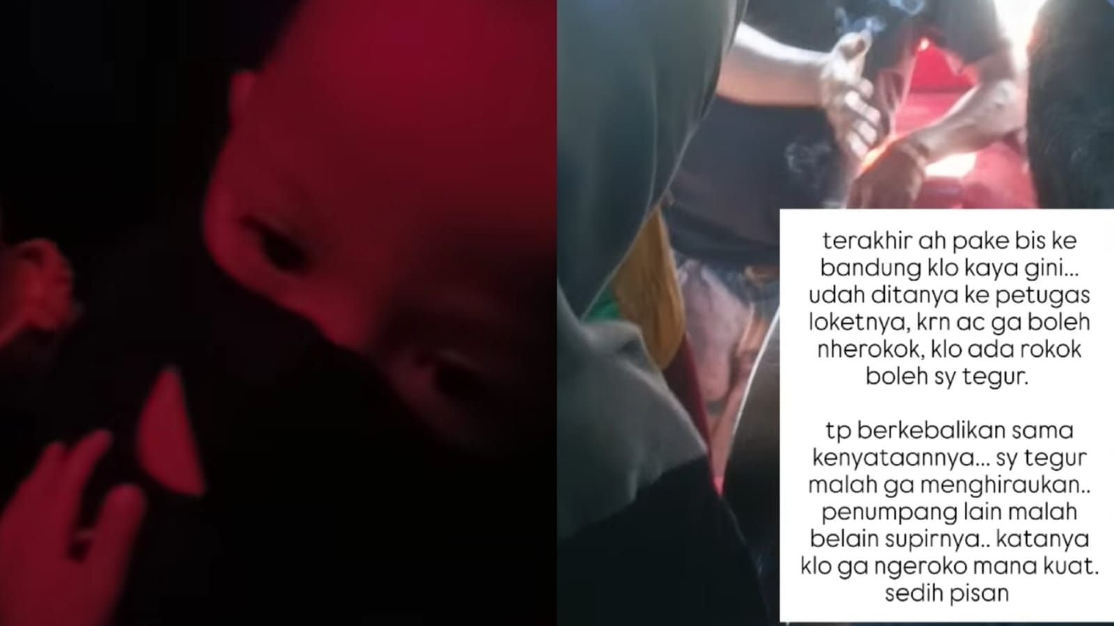 Keluhan seorang ibu yang membawa anak kecil naik bus AC tapi penumpang lain dan sopir merokok.