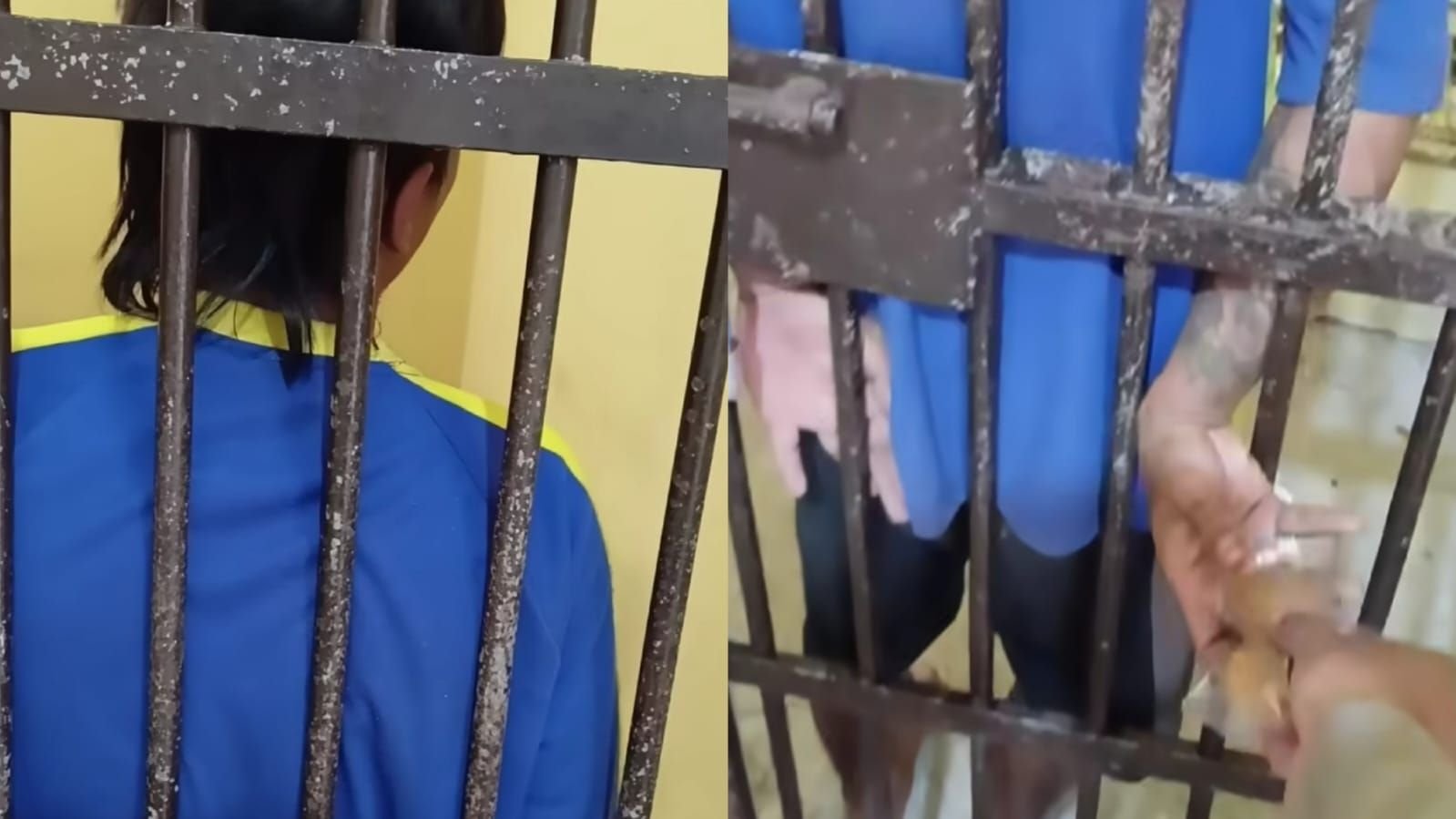 Momen anggota Polisi beri kue Lebaran kepada tahanan di Bantul, Yogyakarta.