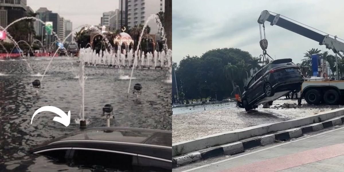 Mengintip insiden kecelakaan tunggal mobil BYD yang terjadi di kawasan Bundaran HI, Jakarta Pusat, pada Rabu, 25 Maret 2026.