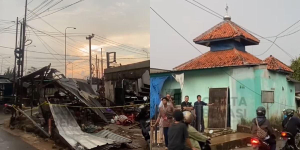 Menyoroti mushola yang dilaporkan tetap berdiri kokoh usai insiden kebakaran besar di SPBE Cimuning, Bekasi.