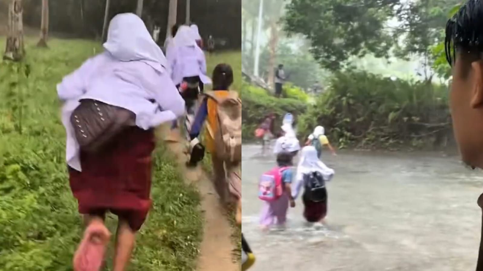 Siswa SD di wilayah pelosok Sulawesi Tengah menyeberangi sungai sebelum meluap saat pulang sekolah.