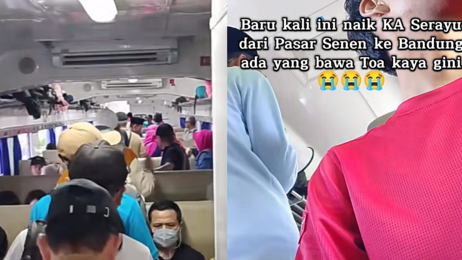 Momen penumpang pakai toa di dalam gerbong KA Serayu.