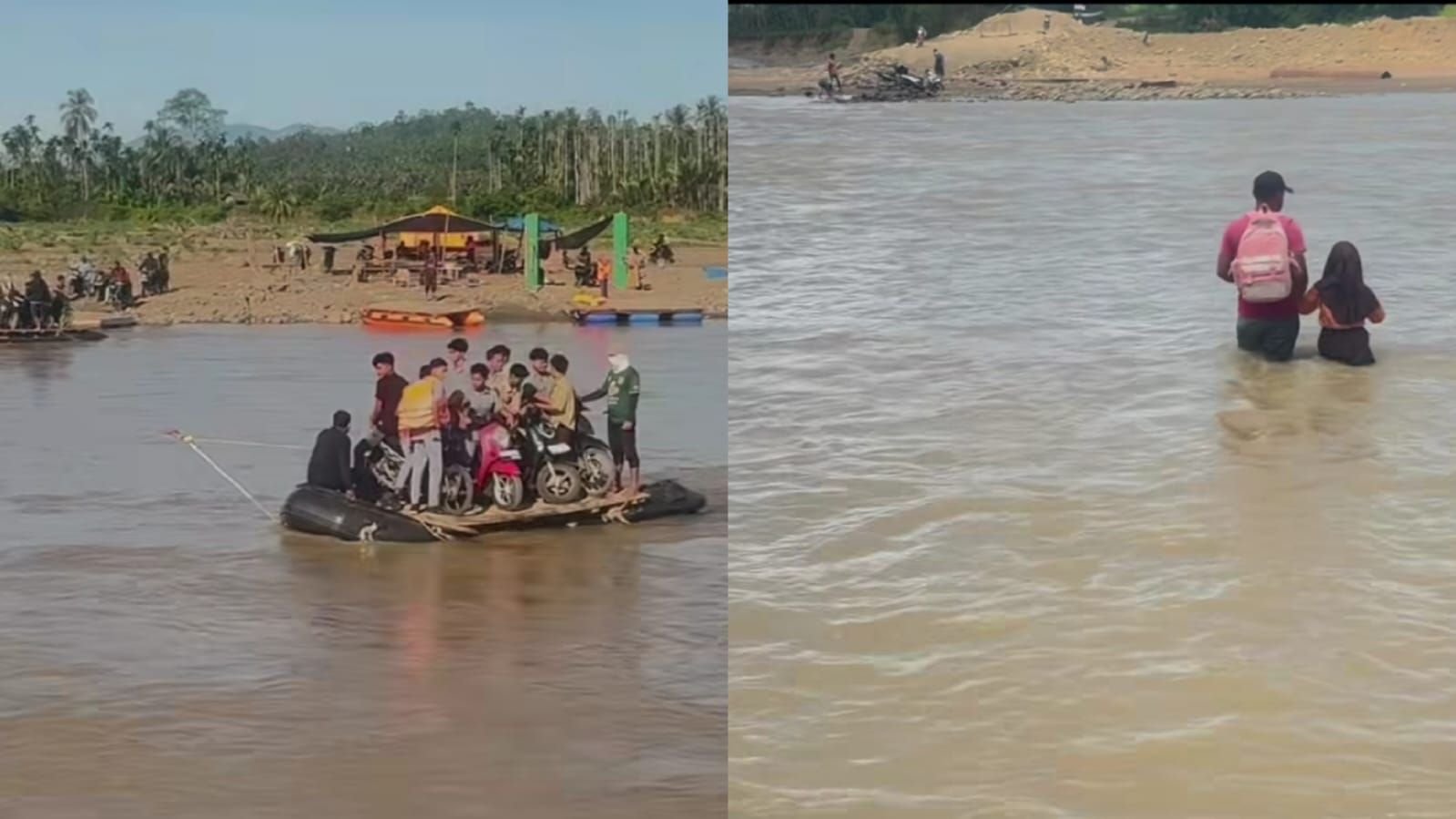 Warga Sawangan, Aceh Utara bagikan kondisi sehari-sehari seberang sungai pascabencana.