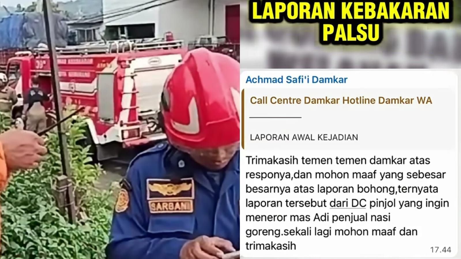 Damkar Semarang Kota menerima laporan palsu dari DC Pinjol.