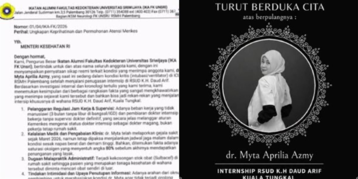 Menyoroti kasus kematian dr Myta Aprilia Azmy, dokter internship Universitas Sriwijaya (Unsri) yang sempat bertugas di RSUD Kuala Tungkal Jambi.
