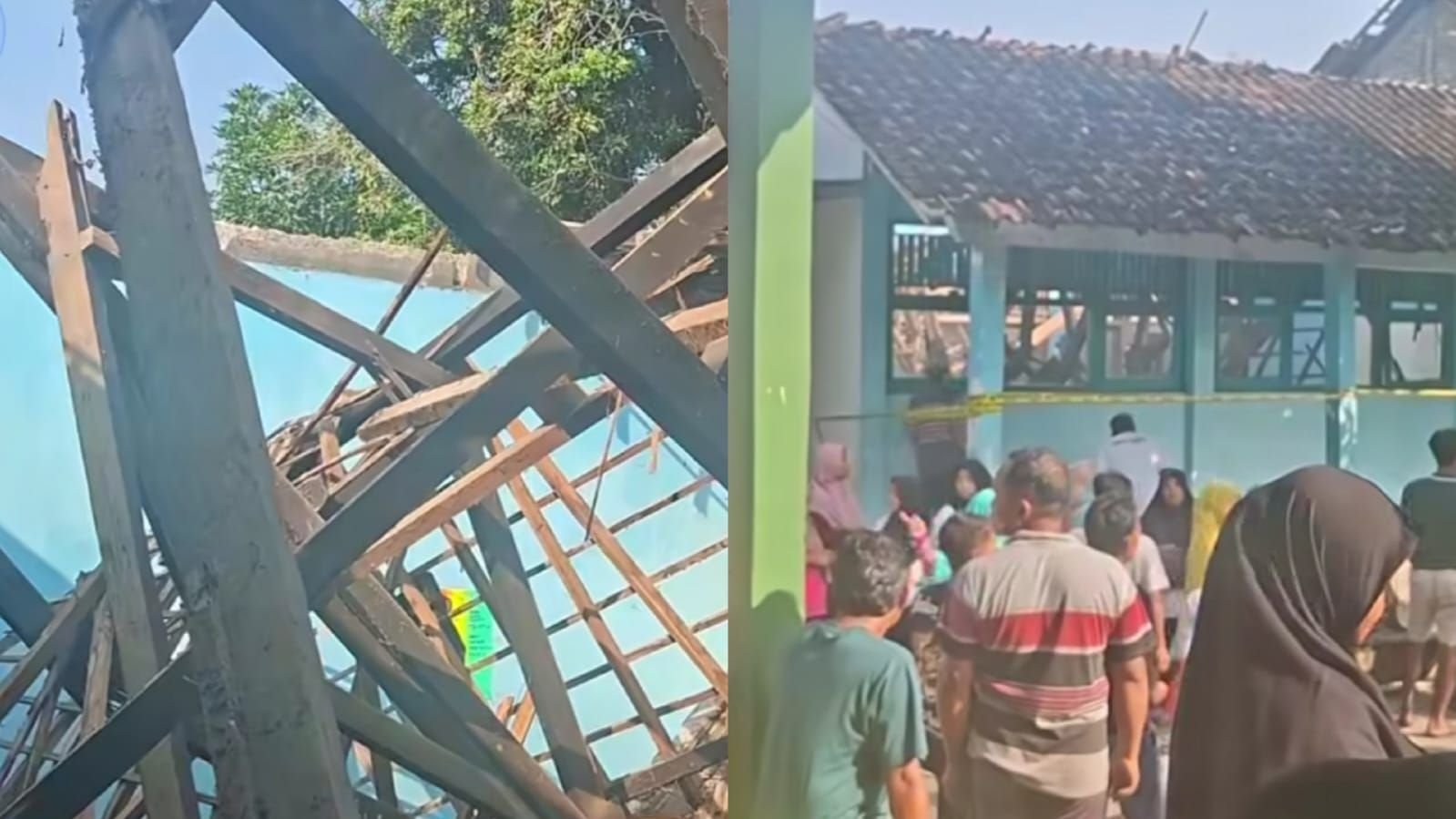Insiden atap MTs Muhammadiyah 4 Bulu,Sragen ambruk saat sedang KBM.