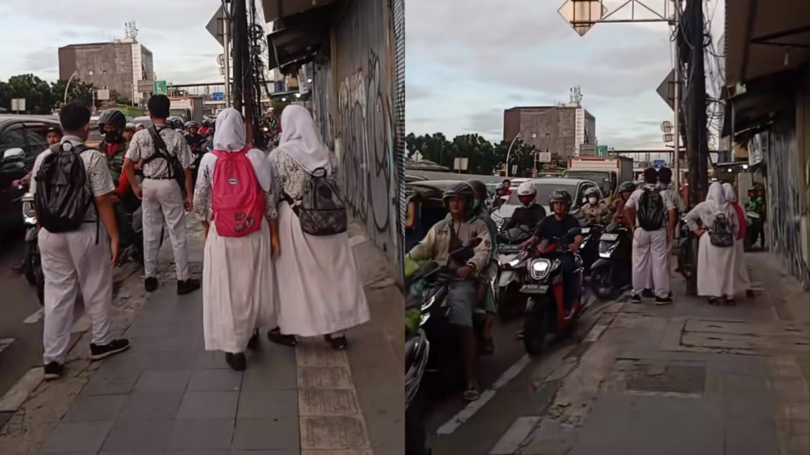 Aksi sekelompok murid SMP yang viral menghadang pemotor naik ke trotoar.