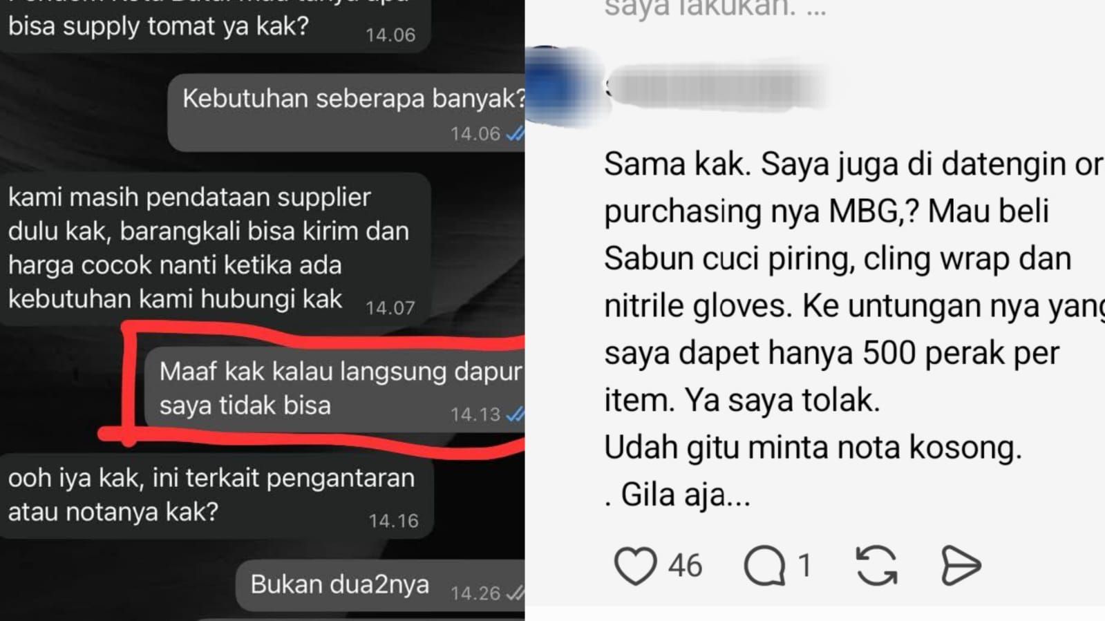 Ramai curhatan supplier yang menolak menyuplai MBG karena permintaan SPPG menurunkan harga