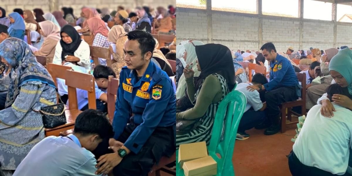 Mengintip momen haru petugas damkar yang mendampingi seorang siswa SMP di Ciamis, Jawa Barat saat pembagian rapor.
