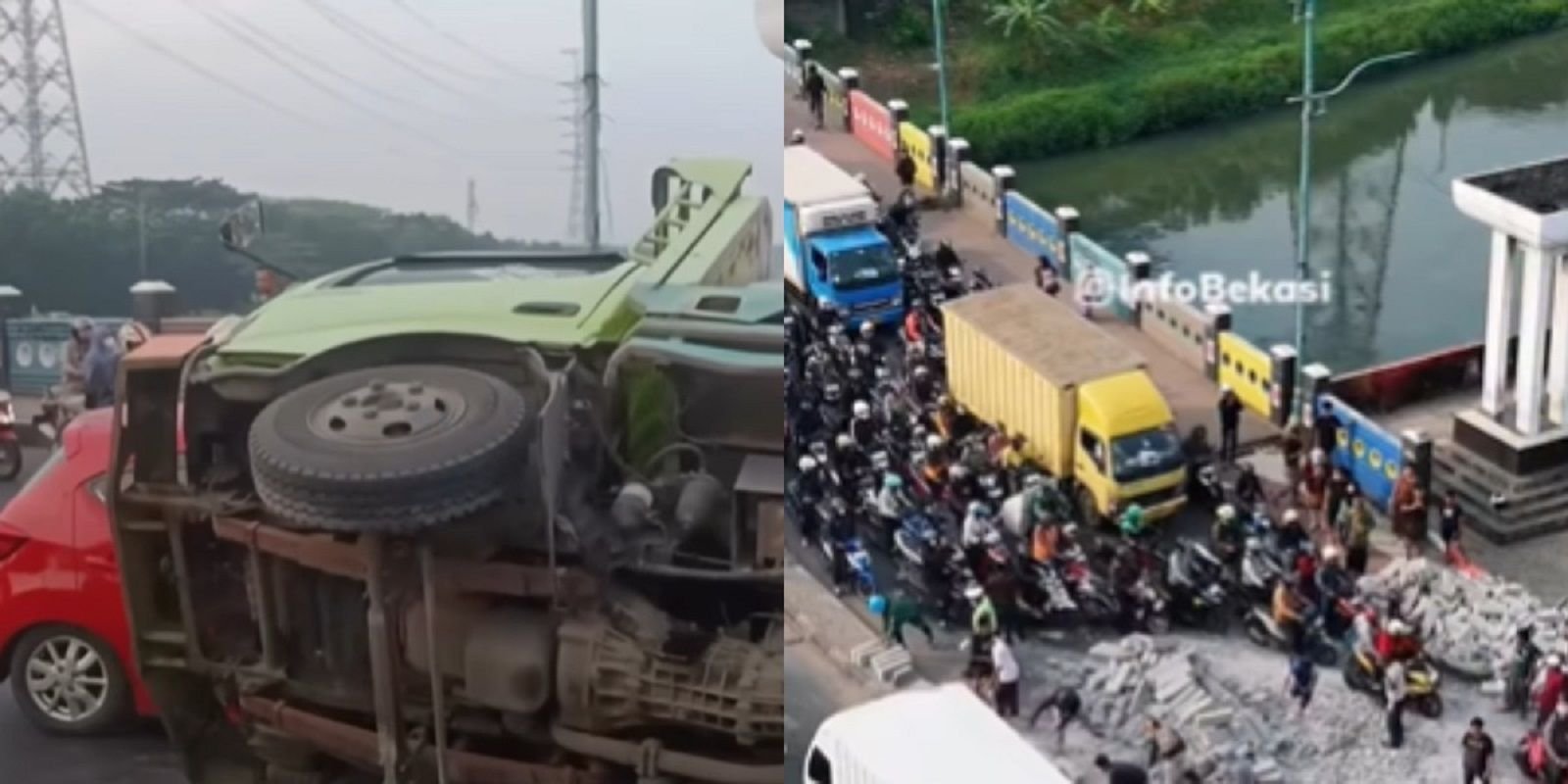 Menyoroti viralnya insiden truk bermuatan material bangunan yang terguling di Jembatan BKT Cakung, Jakarta Timur, pada Rabu, 24 Juni 2026.