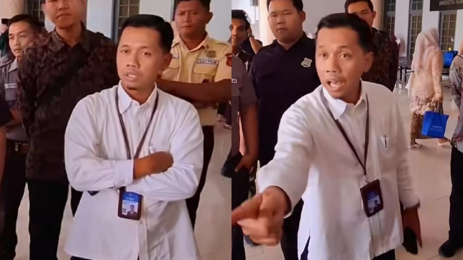 Momen Wakil Rektot SDM dan Hukum UNY, Siswanto dan mahasiswa berdebat terkait spanduk aksi.