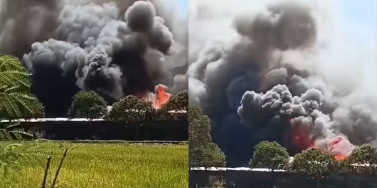 Menyoroti insiden kebakaran di kawasan Pabrik Triplek Sampora di Kuningan, Jawa Barat, pada Sabtu, 25 Juli 2026.