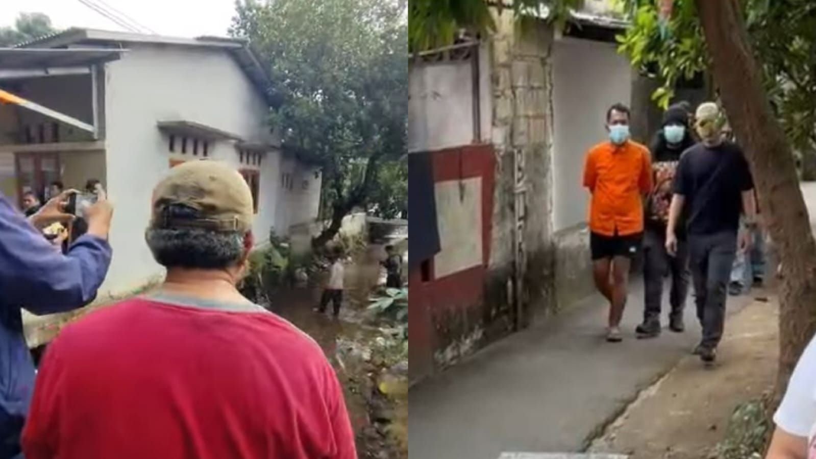 Pelaku mutilasi dihadirkan di Kali Licin, Kota Depok saat Polisi melakukan pencarian pada potongan tubuh korban.