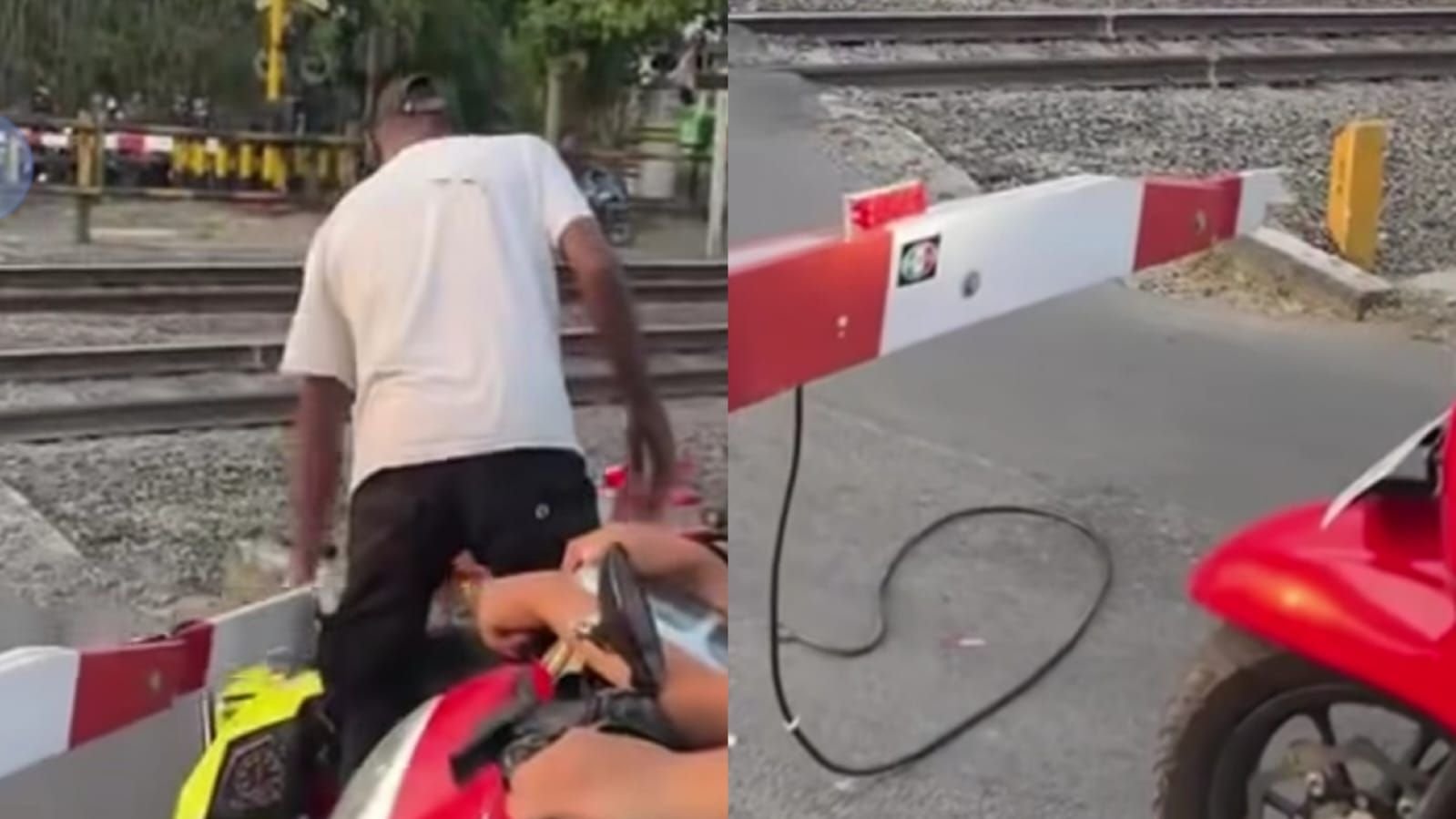 Viral aksi seorang pria merusak palang pintu kereta api di Banyuraden, Gamping, Sleman, DIY.