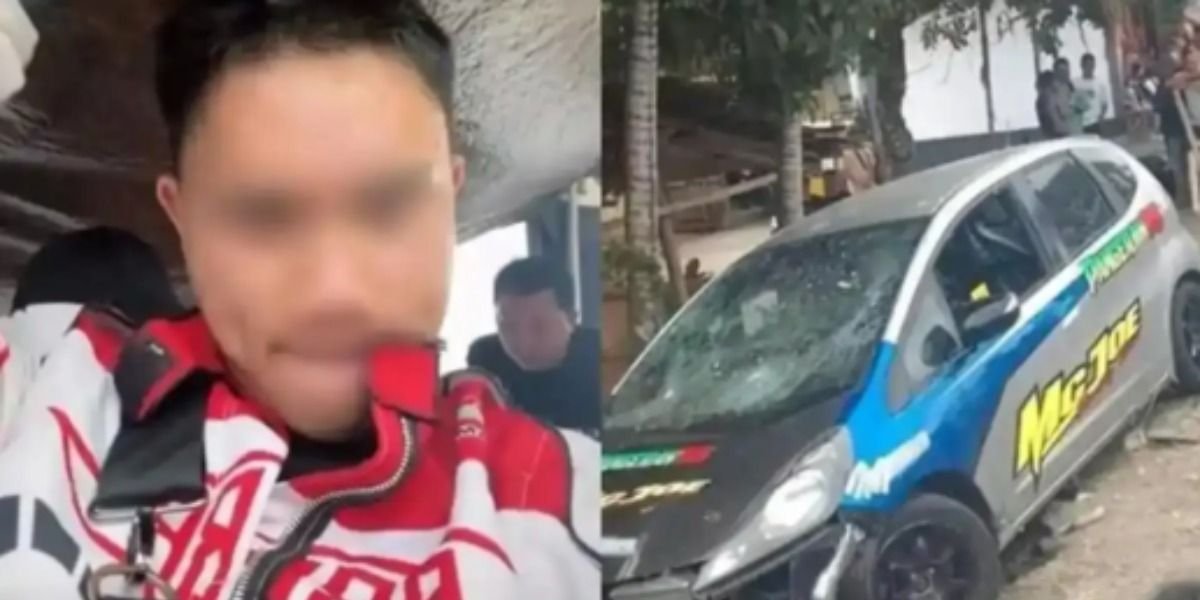 Menyoroti sosok pembalap yang terlibat kecelakaan hingga menabrak belasan penonton di area finis drag race Kotamobagu, Sulut.