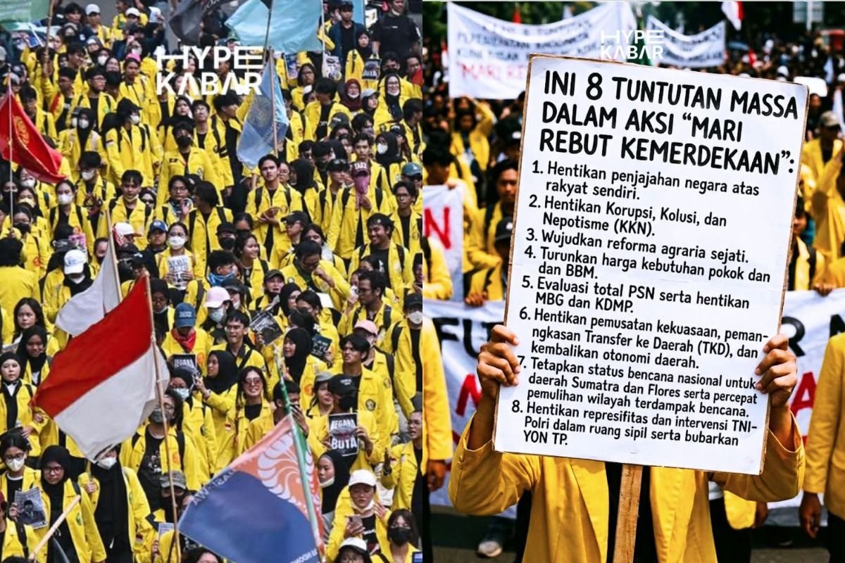 BEM UI melakukan aksi demosntrasi, sehari setelah perayaan kemerdekaan atau HUT Republik Indonesia ke-81.