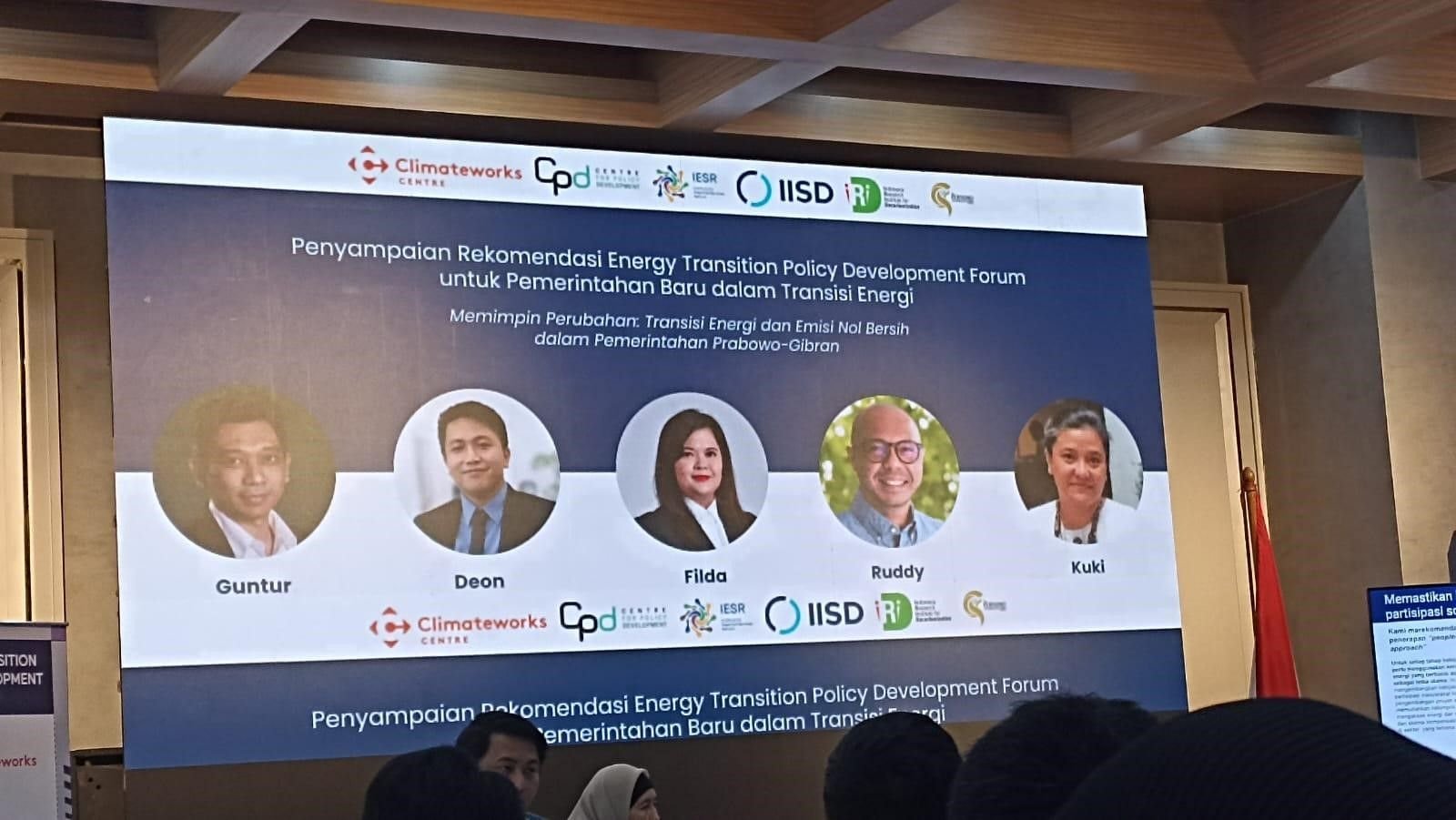 Diskusi Penyampaian Rekomendasi Energy Transition Policy Development Forum untuk Pemerintahan Baru dalam Transisi Energi di Jakarta, pada 24 Oktober 2024.