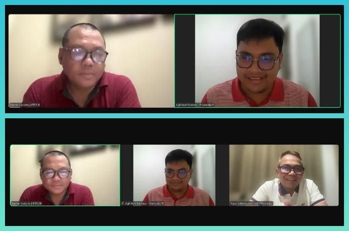 Potret (dari kiri ke kanan) Anggota Komite Tanggung Jawab Perusahaan Platform Digital untuk Mendukung Jurnalisme Berkualitas (KTP2JB) Damar Juniarto, GM Media Network Promedia Agil Hari Santoso, dan CEO Promedia Agus Sulistriyono dalam forum yang digelar Jaringan Pemred Promedia via daring